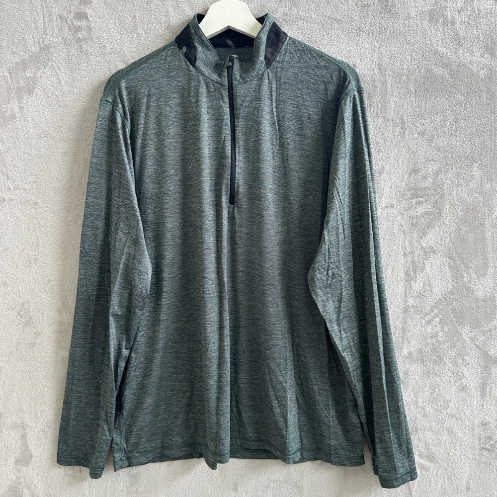 Greyson Mens XL Green Heathered 1/4 Zip Pullover Golf Shirt Camo Trim LS